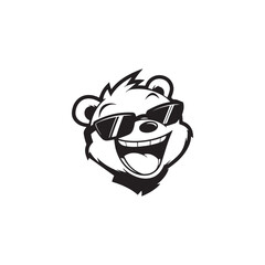 black and white vector mascot of a laughing teddy bear wearing sunglasses