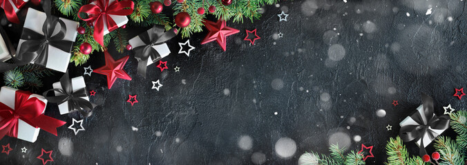 Black Friday - Gift Boxes With Ribbon and Spruce Fir Tree - Promo Sale - Advertising Concept