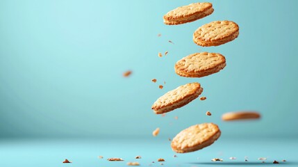 Cascading Cookies on Blue Background