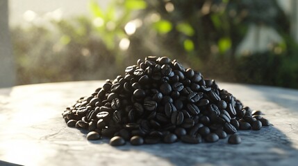 Dark Roasted Coffee Beans on Marble
