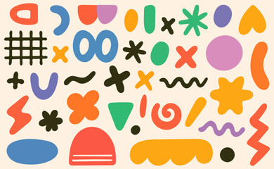 Colorful Abstract Doodle Pattern with Playful Shapes and Hand Drawn Elements on Light Background