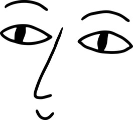 Abstract hand drawn minimalist linear face icon. Cute doodle style cartoon line art illustration.