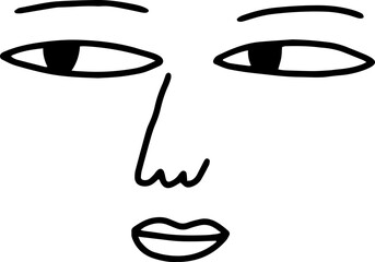 Abstract hand drawn minimalist linear face icon. Cute doodle style cartoon line art illustration.
