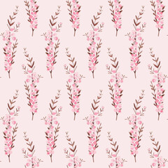 Colorful floral seamless pattern with delicate flowers and soft pink background