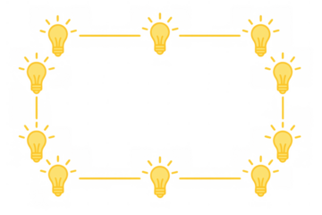 Light bulbs forming network connection border with glowing idea symbols, transparent background