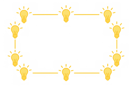 Light bulbs forming network connection border with glowing idea symbols, transparent background - Powered by Adobe