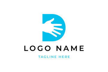 Letter D with 5 Finger Vector Logo 