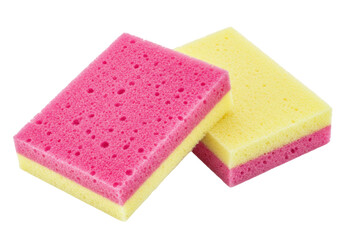 Isolated Pink and Yellow Kitchen Sponges for Cleaning and Washing Dishes, Household Chores