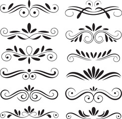 Elegant black decorative floral ornaments and dividers collection