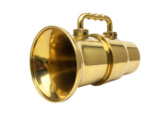 Isolated antique brass megaphone, vintage nautical bugle, bullhorn, sound amplification device