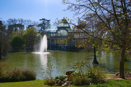 Palacio de Cristal at Parque del Buen Retiro, urban park in Madrid, Spain