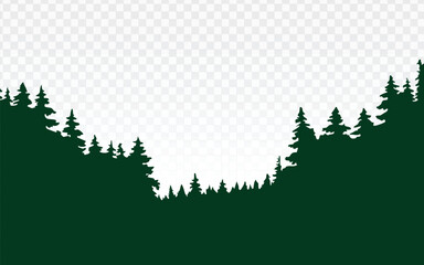 Deep green coniferous forest silhouette forming a curved lower border or frame. Ideal for outdoor themes, travel, ecology projects, website headers, nature backgrounds, and decorative digital designs. © Infinity Focus