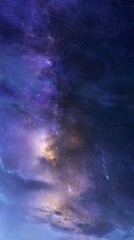 Obraz premium Celestial Canvas: A mesmerizing panorama of the night sky, a canvas of deep blues, purples, and touches of gold, speckled with countless stars.