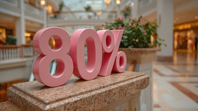Pink 80 percent sale sign in shopping mall