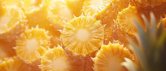 Vivid Pineapple Slices Top View Background