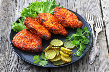 Paprika-Rubbed Pork Chops on a grey plate