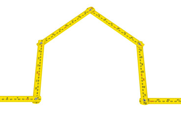 Folding ruler shaped as house outline. Construction or real estate concept, 3D rendering