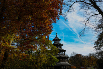 chinese tower in english garden, munich, pagoda style