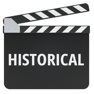 Historical film concept with movie clapperboard. 3D rendering
