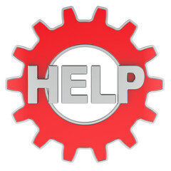 Technical support, concept. Help with red gear. 3D rendering