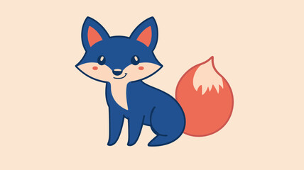 Cute cartoon fox illustration with a vibrant blue and orange color palette, perfect for design