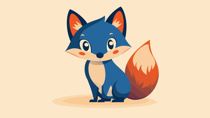 Charming blue fox cartoon illustration with a vibrant orange tail, sitting peacefully. This adorable digital vector artwork is ideal for children's projects and animal designs