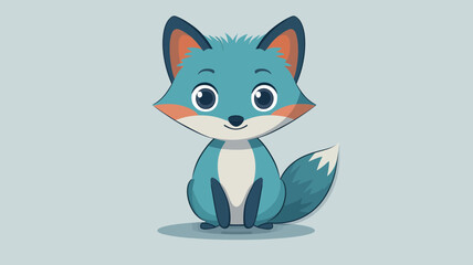 An adorable and charming blue fox cub sitting happily, a whimsical cartoon woodland animal character illustration isolated on a simple background