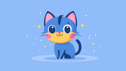 Adorable Blue Cat with Sparkly Accents on a Soft Blue Background