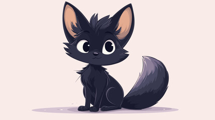Adorable Black Kitten Cartoon Illustration Cute Pet Character on Pink Background