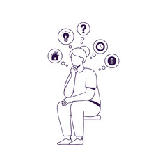 Deep Thinking Pose – Sitting Figure Line Sketch