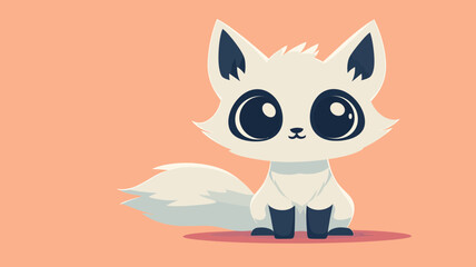 Adorable cartoon illustration of a white arctic fox with big eyes on a pastel background, perfect for children's books and designs