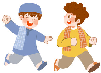Muslim boy running with friends