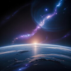 Fototapeta premium Cosmic sunrise over earth