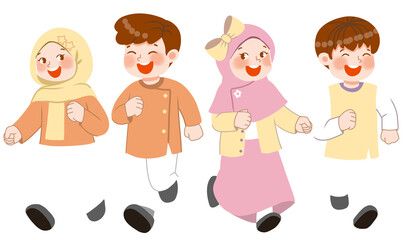 Muslim kids running with friends