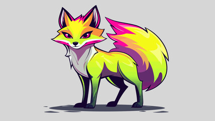 Vibrant Cartoon Fox Illustration with Neon Colors and Bold Outlines.