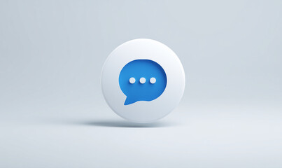 3D blue chat bubble icon with message symbol on white background for communication and social media concept