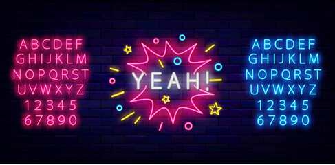 Yeah neon label in firework. Consent and agreement. Game design. Label for casino, talk show. Vector stock illustration