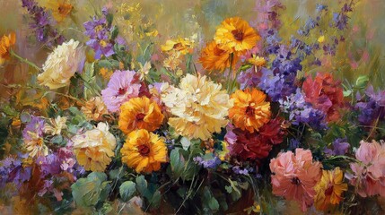 Original art painting Oil color lotus flower and waterlily