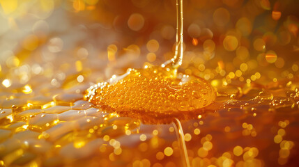 Honey. Natural organic liquid honey. Benefits of honey. Natural antioxidant. Prevention and treatment of colds. Natural food background.	
