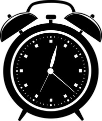 A classic, retro-style alarm clock is centered in the frame against a clean white background. The clock is predominantly blue with a shiny, metallic finish. Two silver bells arch over the top, connect