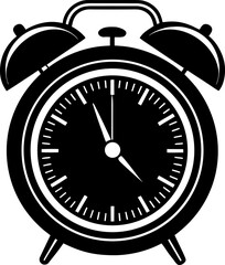 A classic, retro-style alarm clock is centered in the frame against a clean white background. The clock is predominantly blue with a shiny, metallic finish. Two silver bells arch over the top, connect