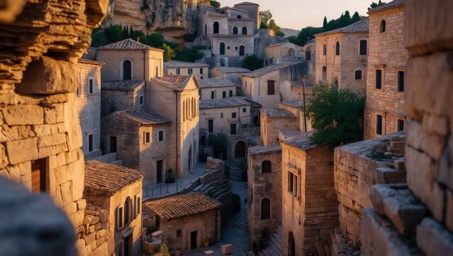 Fototapeta Charming Medieval Village in Provence, France with Stone Buildings and Narrow Streets