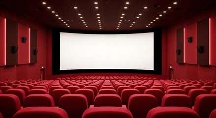 Fototapeta premium Empty Movie Theater with Red Seats and Large Screen.
