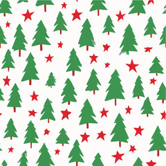 Seamless vector pattern of Christmas trees and stars, flat modern design