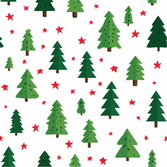 Seamless vector pattern of Christmas trees and stars, flat modern design