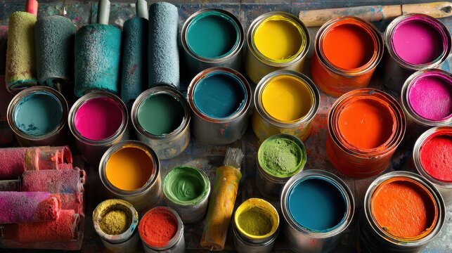  paint rollers and open paint cans - Powered by Adobe