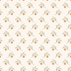 Seamless pattern featuring orange fruits and green leaves on a light background
