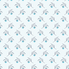 Seamless pattern of delicate blue flowers and green leaves on a soft background