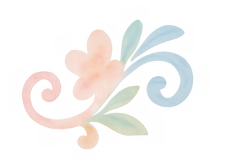 Watercolor floral ornament with pastel colors and swirls, decorative design element on transparent background