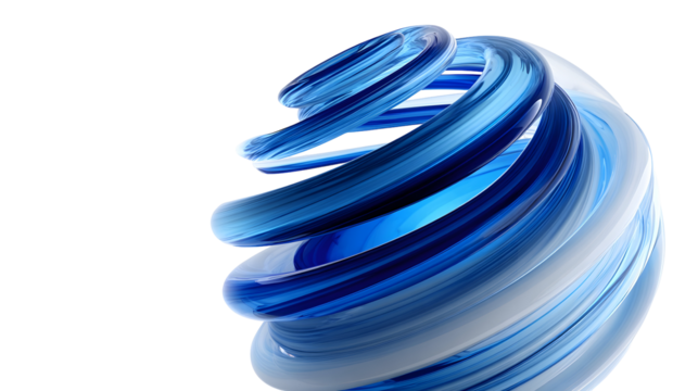 Floating blue glass spiral sphere design for futuristic concepts